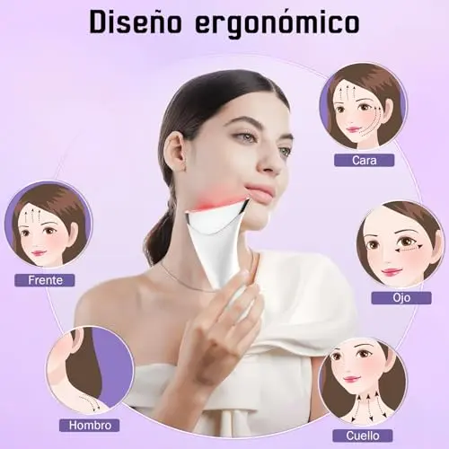 Masajeador Facial Eléctrico Antiarrugas Masaje: Dispositivo de Belleza con Calefacción a 45℃ - Aparato Facial LED 3 Colores Reductor de Papada para Mujer - Máquina EMS Lifting para Líneas del Cuello