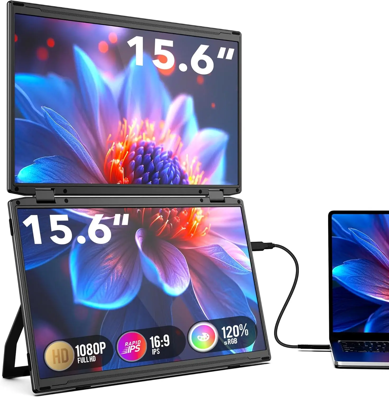 Monitor portátil 15.6" IPS 1080p — Triple pantalla plegable 360°