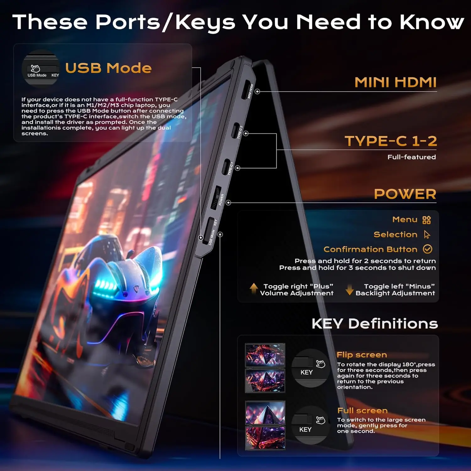 Monitor portátil para Laptop,15,6 Pulgadas IPS 1080P FHD, Monitor portátil Plegable de Tres Pantallas,VESA,rotación de 360°, Compatible con Windows/Mac/Dex/Chrome y PC de Escritorio/Mini