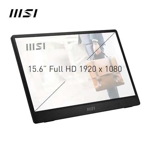 MSI Pro MP161 E2 Monitor portátil Full HD de 15,6", Panel IPS 1920 x 1080, 60 Hz, Pantalla Agradable a la Vista (PC, portátil, móvil), Altavoces, chasis y Soporte, Mini-HDMI 2.0b, 2 x USB Type-C