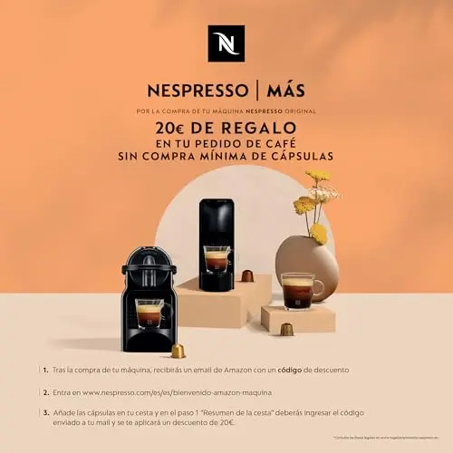 Nespresso De'Longhi Inissia EN80.CW - Cafetera monodosis de cápsulas Nespresso, 19 bares, apagado automático, color crema, Incluye pack de bienvenida con 7 cápsulas