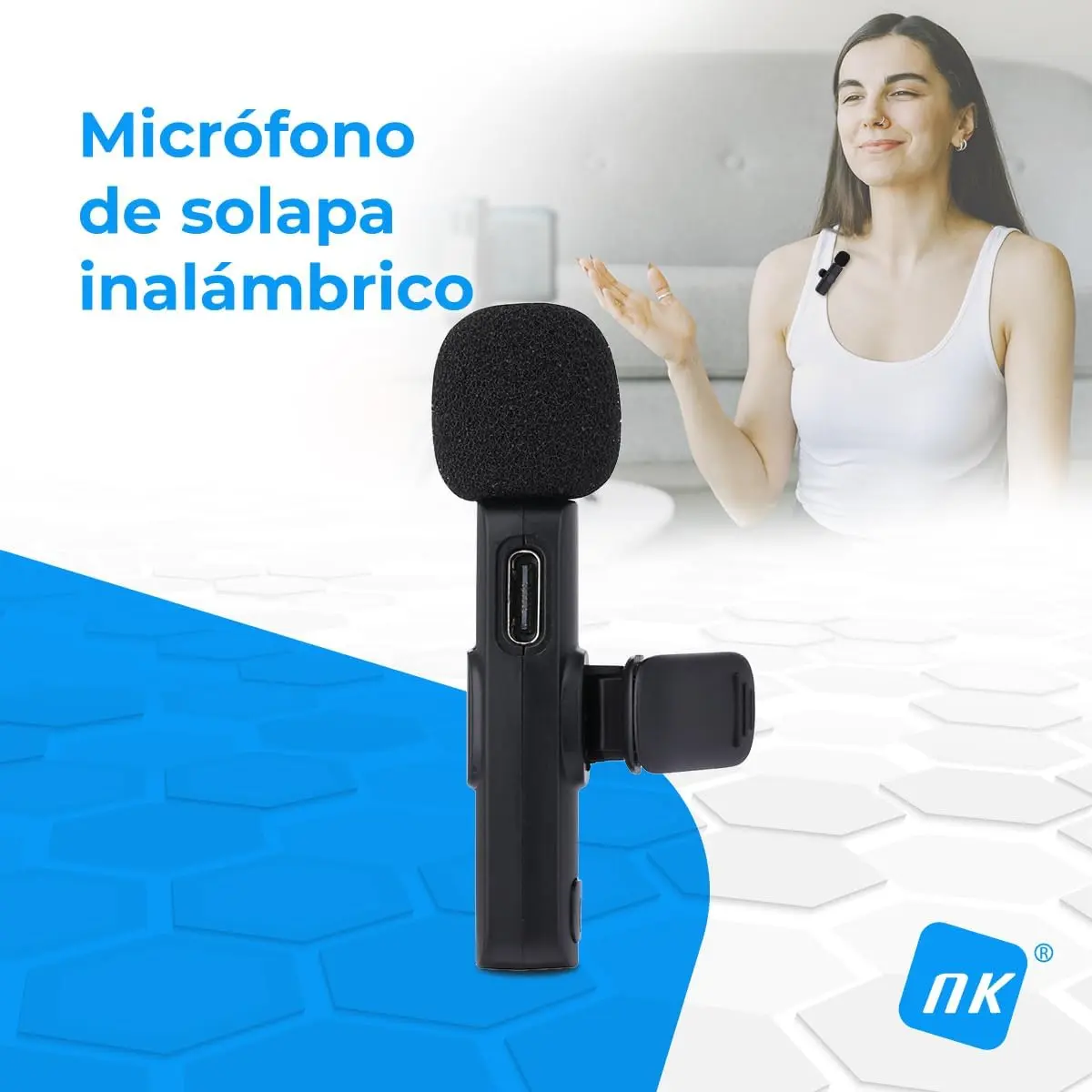 NK Micrófono Inalámbrico - Micrófono Lavalier Wireless para iPhone/Android/PC/Laptop, Plug&Play, Pack de 2 Micrófonos Solapa para Grabación de Tiktok/Twtch/Youtube/Vlog, Reducción de Ruido, Sin App