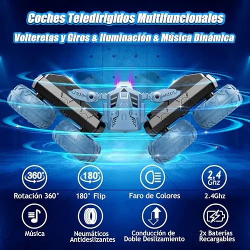 NorthBeland Coches Teledirigidos para Niños, 4x4 Coche Acrobático Teledirigido, Coche RC Juguete Niño Regalo 3 4 5 6 7 8 9 años Niño Niña, Voltear 360 con Luces LED y Música