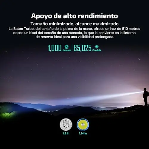 OLIGHT Baton Turbo EDC Linterna de Mano Recargable, Led Compacto de 1000 Lúmenes y 510 Metros de Largo Alcance Potente Linterna de Bolsillo Para Comping, Senderismo y Uso Doméstico (Negro)