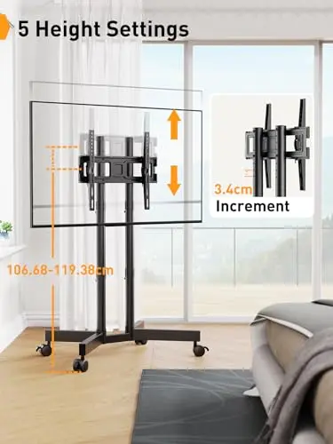 PERLEGEAR Soporte TV Ruedas para Television de 32 a 70 Pulgadas, Soporte TV Suelo con Altura Ajustable en 5 Niveles, Soporte TV Pie Móvil con +5/-15° Inclinación, VESA máx. 400 x 400 mm hasta 40 kg