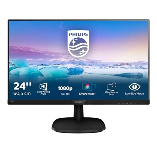 Philips Monitors - Monitor 243V7QDSB/00- 24", FHD, 75Hz, IPS, Flicker Free, (1920x1080, 250cd/m² VESA, DSUB, HDMI), Color Negro