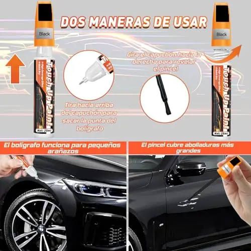 prowithlin Reparador Arañazos Coche - 40ml, Paquete de 2 - Bolígrafo de Pintura para Coche Dos en Uno, Rápida Reparación de Arañazos en Coches (Negro)