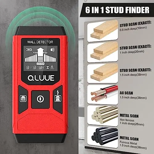 QLUUE Localizador de líneas 5 en 1, detector de pernos multifuncional con pantalla LCD y alarma acústica para encontrar líneas eléctricas, vigas de madera, tubos de metal, etc