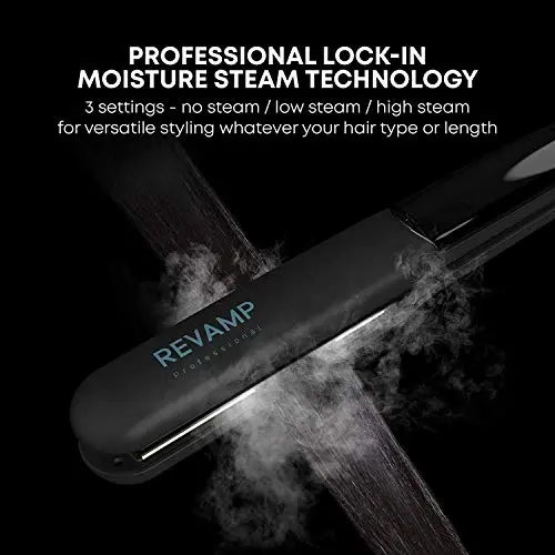 REVAMP ST-1600-EU Progloss Plancha De Pelo Profesional Con Vapor Y Placas Flotantes De Cerámica Iónica, Alisador Con Aceites De Queratina, Coco Y Argán Para Cuidar El Cabello, Cable Giratorio De 3M