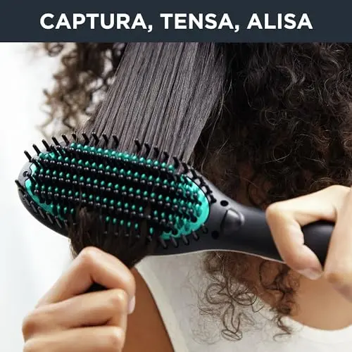 Rowenta Cepillo alisador Power Straight CF5820F0 - especial para cabello muy rizado, con generador de iones y temperatura regulable hasta 200º, púas de gran sujeción desde la raíz