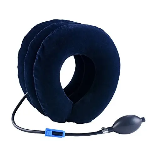 RUNZI Dispositivo de tracción Cervical Inflable para Cuello, fácil de Usar para aliviar el Dolor crónico de Cuello y Hombros, alineación de la Columna Vertebral, Soporte Cervical para el Cuello,Azul