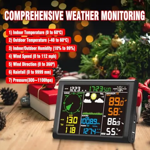 sainlogic Estación Meteorológica Inalámbrica con Sensor Exterior, Estación Meteorológica 8 en 1 con Pronóstico del Tiempo, Temperatura, Presión Atmosférica, Humedad, Anemómetro, Etc(Sin WiFi)