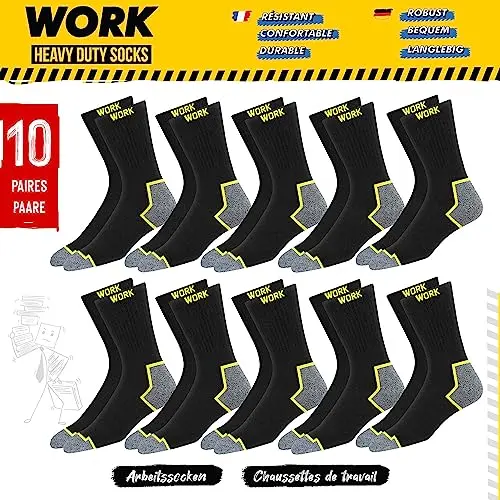 SOXCO 10 Pares Calcetines de Trabajo Hombre WORK Socks, 43-46