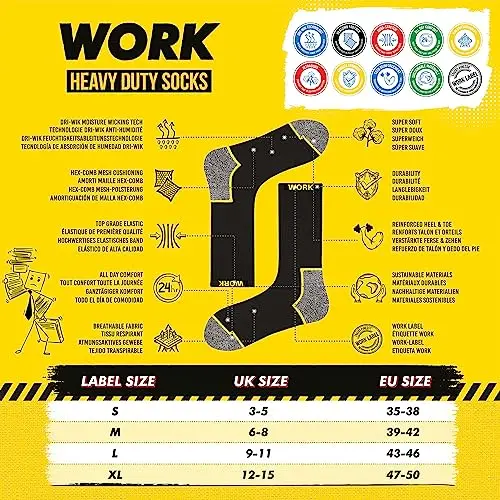 SOXCO 10 Pares Calcetines de Trabajo Hombre WORK Socks, 43-46