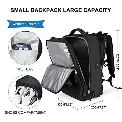 SZLX Mochila de Viaje para Mujer, A1-Negro (Pequeño), Compatible con portátiles de 14 Pulgadas. Unisex Adulto