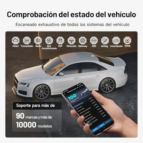 TOPDON Carpal-A OBD2 Diagnosis, Bluetooth Diagnosis Coche Multimarca,Diagnóstico de Todos los Sistemas, 6 Servicios Reset, AutoVIN, Smog Check, Guía de Reparación, Inspección del Motor