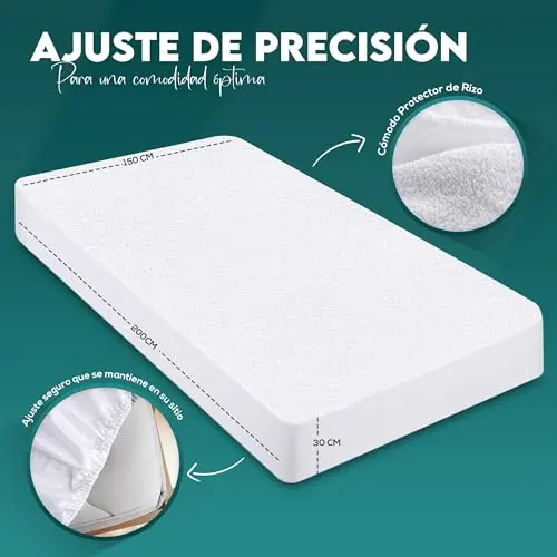 Utopia Bedding Protector Colchón 150 x 200 x 30 cm Impermeable, Certificación Oeko-Tex Funda Colchón, Cubre Colchón Transpirable, Elástico En Todo El Contorno