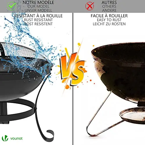 VOUNOT Brasero Exterior 55 cm Hoguera Jardín con Atizador, Protector de Chispas, Pozo de Fuego Fire Bowl Negro, para Jardín Terraza Camping Fiesta