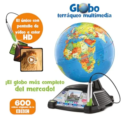 VTech - Globo terráqueo multimedia, el único con Pantalla HD, +600 vídeos originales de la BBC, Regalo niños +7 años, Versión ESP