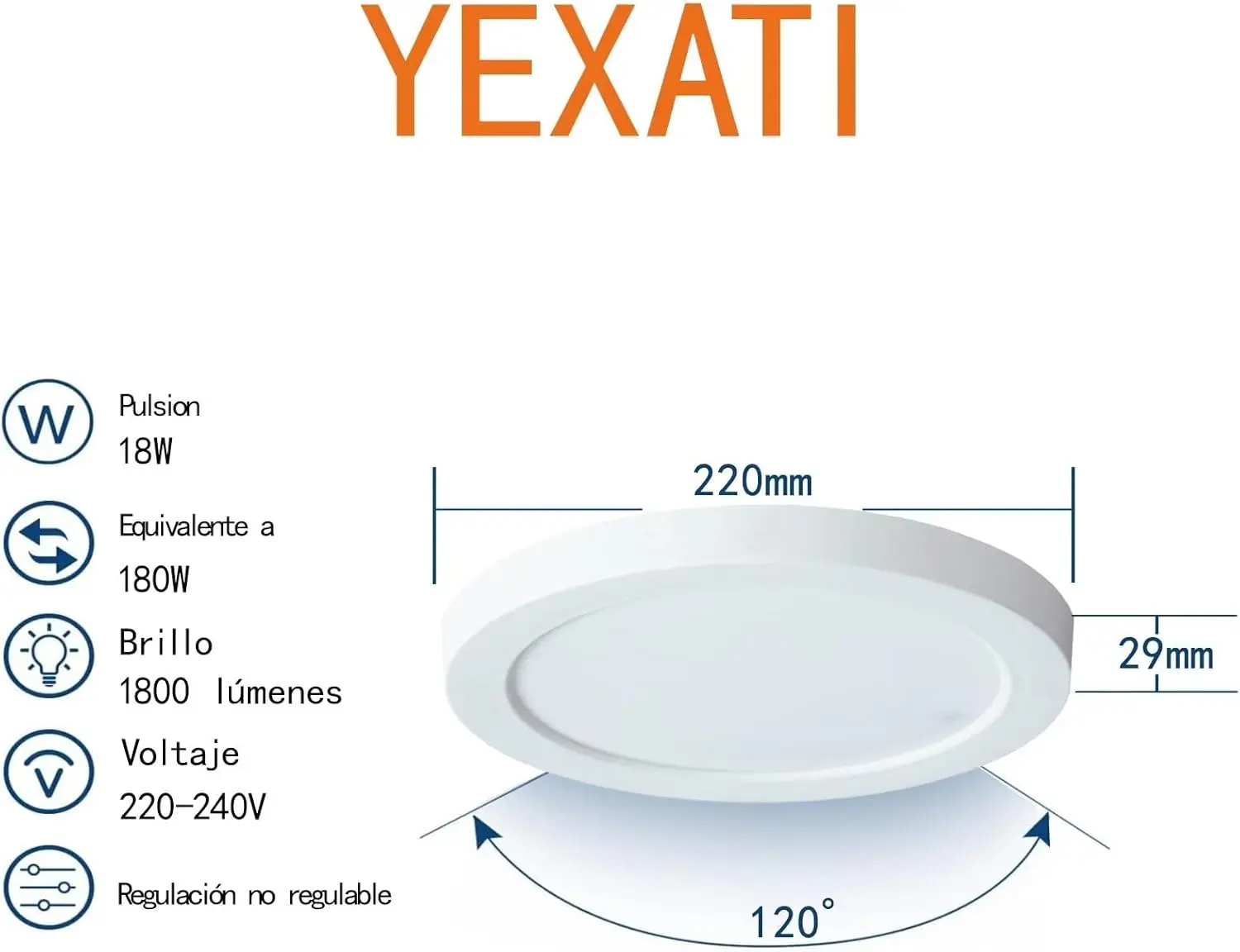 Yexati Plafon LED Techo 18W 1800LM, IP44 Lámpara Techo Delgada 6500K Blanco Frío, Lampara de Techo Redondo Plana Ø220mm Driver Incluido. para Dormitorio Baño Cocina Balcón Pasillo Oficina 1 Pack