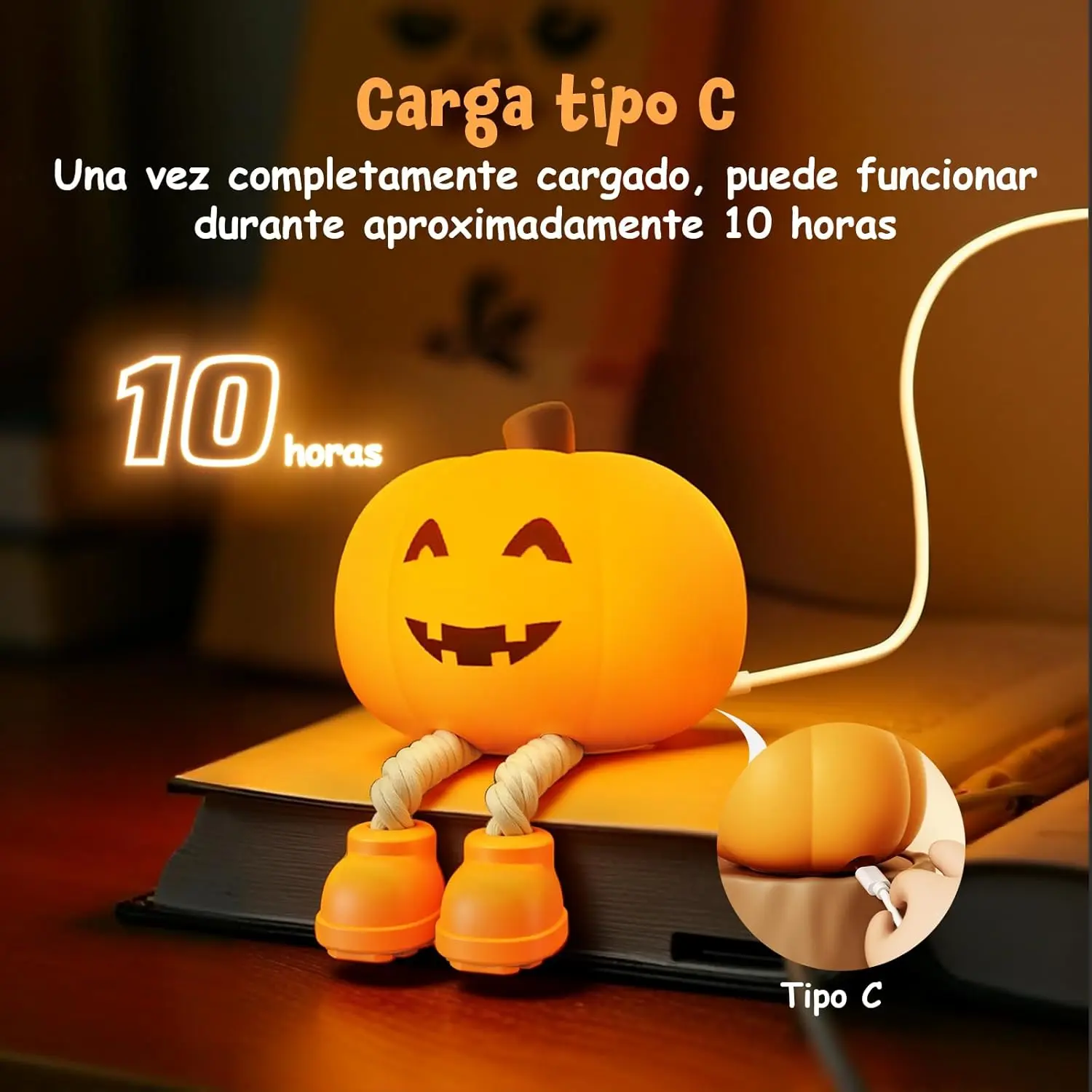 YISSVIC Luz Nocturna Infantil Calabaza Halloween Decoracion Halloween Luces Halloween Luz Bebe Nocturna Recargable Regalo para Niños Bebés-Sonrisa